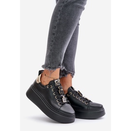 Baskets en cuir pour femmes avec épingles sur la plateforme CheBello 4596 noir le noir 1