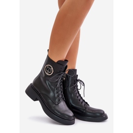 Bottes de travail isolées en cuir avec fermeture éclair et décoration, Lorevine noire 1
