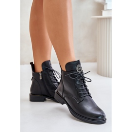 Bottines isolées à talon plat avec décoration, Noir Leonise 1