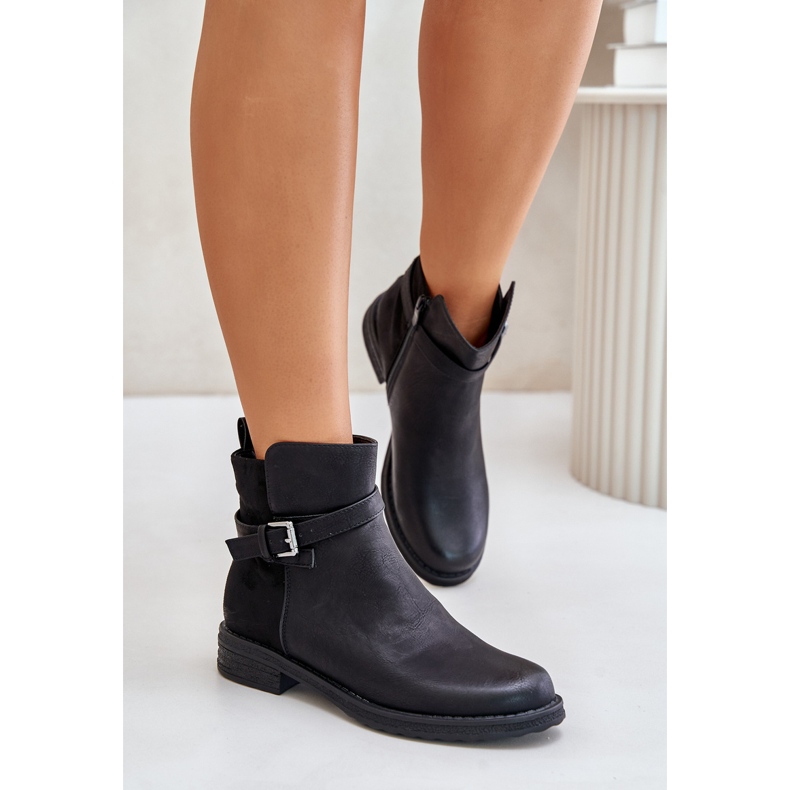 Bottines isolées à talon plat et bride, Noir Sabamessa le noir 2
