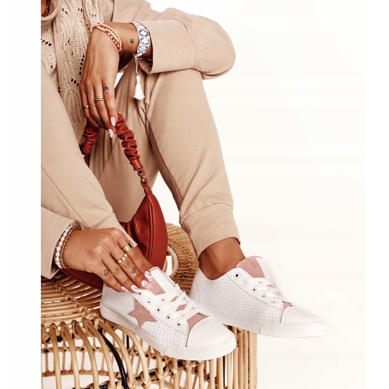 Baskets féminines avec une étoile Big Star DD274691 Blanc et rose 5