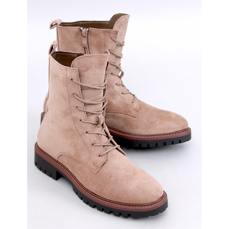 Bottines à lacets en daim kaki Simmer beige 1