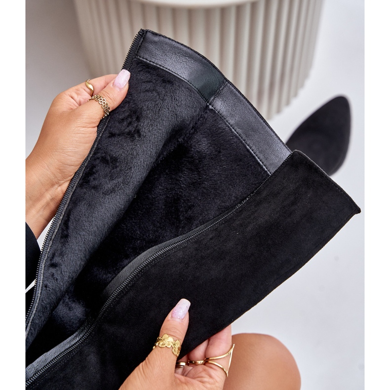 Cuissardes pour femmes en daim écologique sur talon haut chaud Vinceza 16473 noir le noir 2