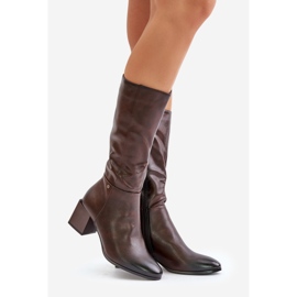 Jezzi Bottes isolées à talons hauts mi-mollet en cuir écologique Marron Ellithira brun 1