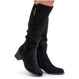 Jezzi Cuissardes à talons en éco-daim, noir Izanae le noir 9
