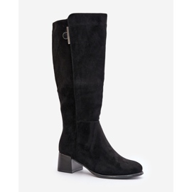 Jezzi Cuissardes à talons en éco-daim, noir Izanae le noir 4