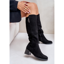 Jezzi Cuissardes à talons en éco-daim, noir Izanae le noir 7