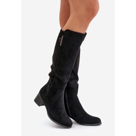 Jezzi Cuissardes à talons en éco-daim, noir Izanae le noir 1