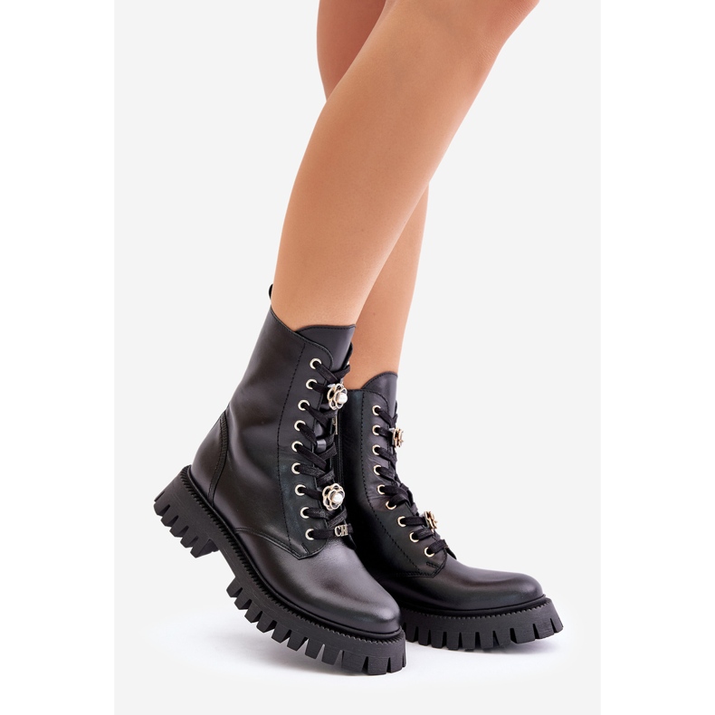 Bottines de travail en cuir avec épingles à glissière CheBello 4553 Noir 1