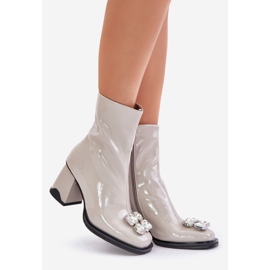 S.Barski Bottes Laquées Pour Femmes À Talon Haut Avec Décoration D&amp;A MR880-019 Gris Clair 1