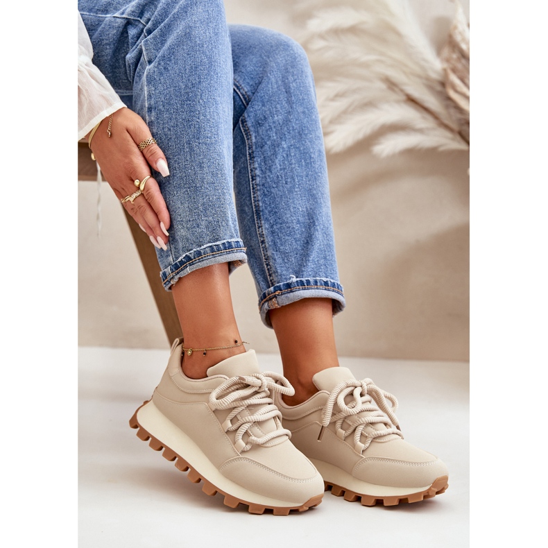 Chaussures de sport : Baskets sur plateforme en éco-cuir, beige 6 Chaussures de sport : Baskets sur plateforme en éco-cuir, beige 6