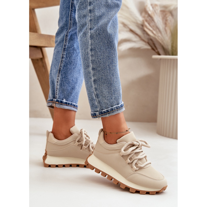 Chaussures de sport : Baskets sur plateforme en éco-cuir, beige 3 Chaussures de sport : Baskets sur plateforme en éco-cuir, beige 3