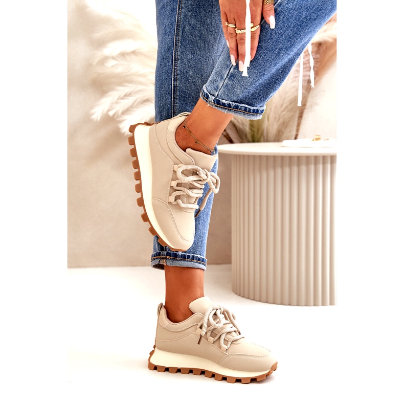 Chaussures de sport : Baskets sur plateforme en éco-cuir, beige 4 Chaussures de sport : Baskets sur plateforme en éco-cuir, beige 4