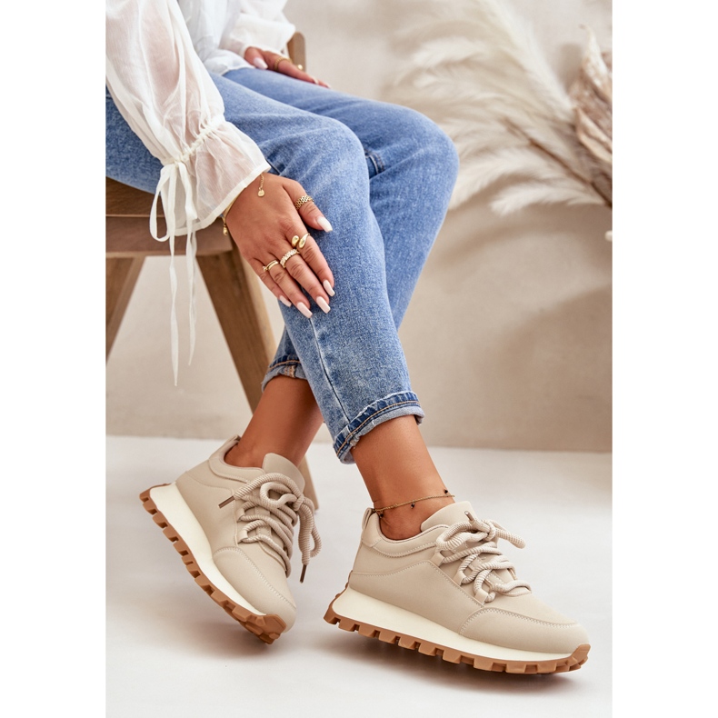 Chaussures de sport : Baskets sur plateforme en éco-cuir, beige 5 Chaussures de sport : Baskets sur plateforme en éco-cuir, beige 5