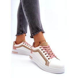 Sneakes sportifs féminins avec des paillettes beige blanche 5