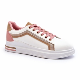 Sneakes sportifs féminins avec des paillettes beige blanc 1