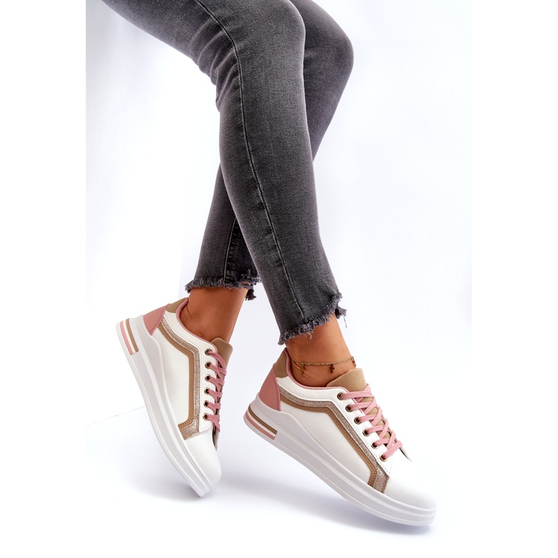 Sneakes sportifs féminins avec des paillettes beige blanc 7