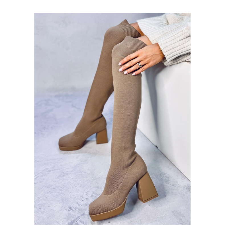 Hilary Khaki Bottes de chaussettes à talons hauts - INELLO brun 2