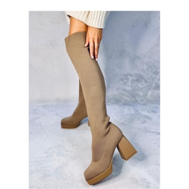Hilary Khaki Bottes de chaussettes à talons hauts - INELLO brun 4