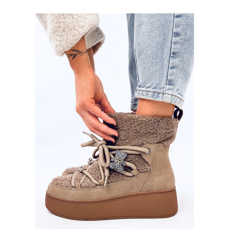 Boots de neige kaki avec peau lainée brun 1