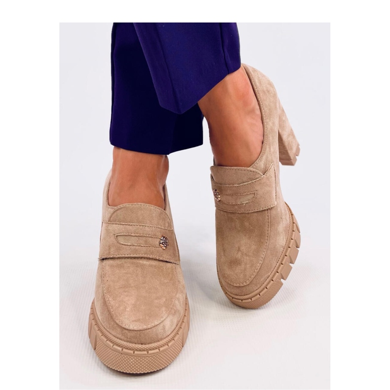 Mocassins kaki à talons hauts et plateforme beige 1