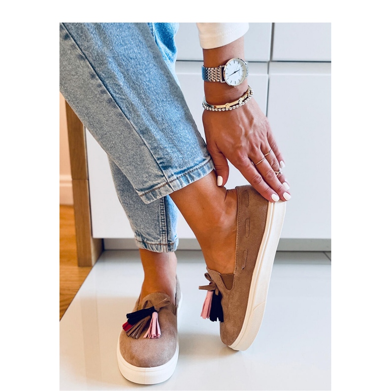 Baskets d'automne kaki à franges beige 1