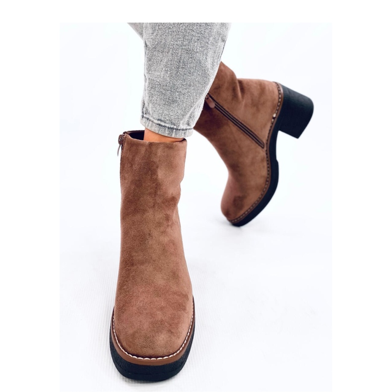 Bottines en daim à talons larges Eliza Kaki - Inello brun 2