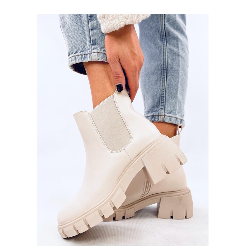 Ledeck Bottines Chelsea à talons larges Pu Beige - Inello 1 Ledeck Bottines Chelsea à talons larges Pu Beige - Inello 1