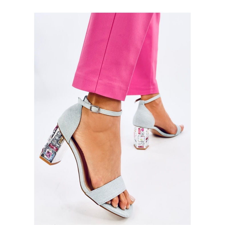 Sandales à talons Jean avec pierres bleu 1