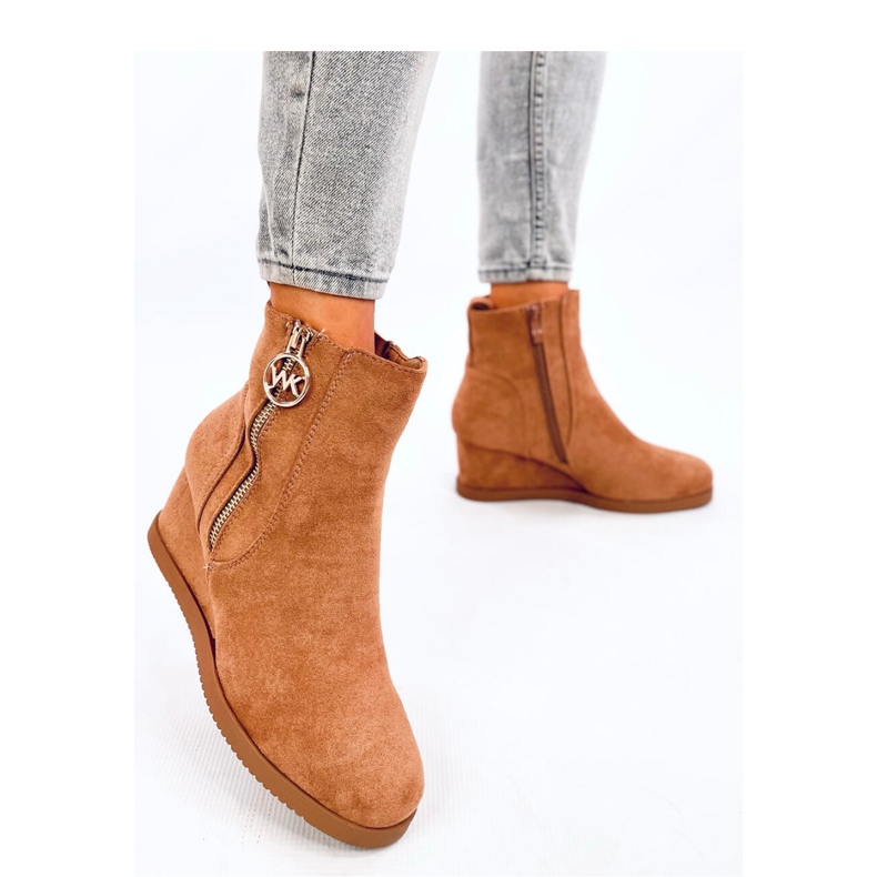 Bottines compensées avec fermeture éclair Camel dorée brun 1