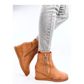 Bottines compensées avec fermeture éclair Camel dorée brun 3