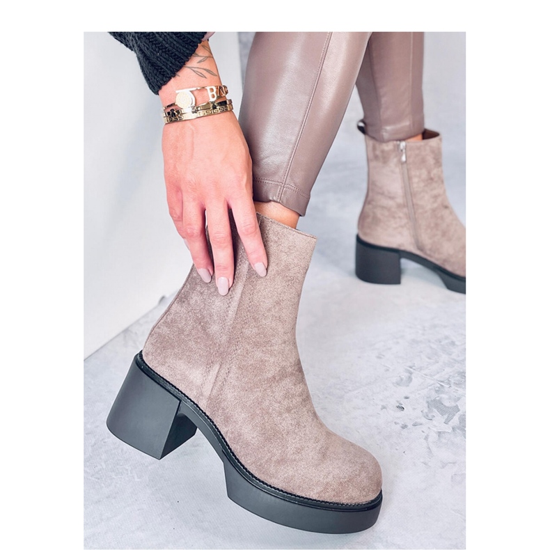 Bottines à talon stable kaki brun 1