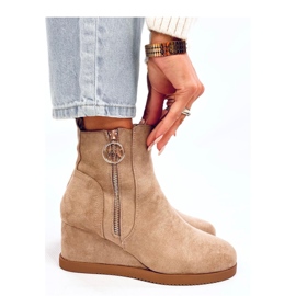 Bottines compensées kaki avec zip doré beige 1