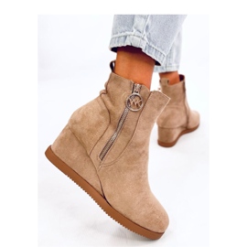 Bottines compensées kaki avec zip doré beige 2