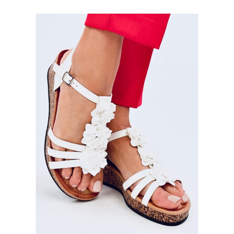 Sandales compensées à fleurs Blanc 1