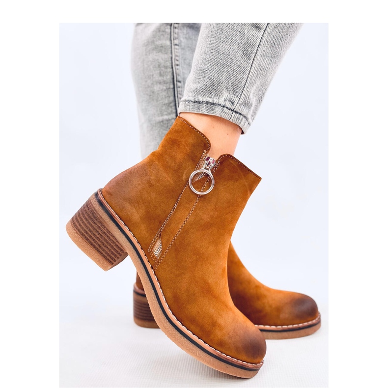 Bottines à talon en nubuck Levere Camel - Inello brun 1