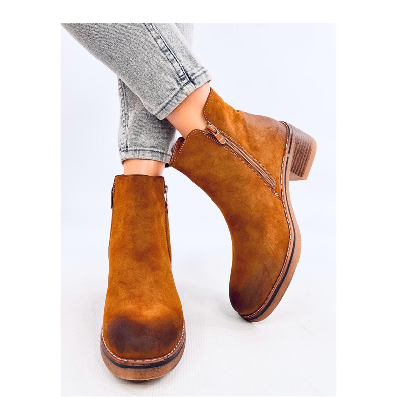 Bottines à talon en nubuck Levere Camel - Inello brun 2