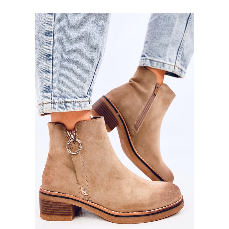 Bottines à talon en nubuck Levere Kaki - Inello beige 1