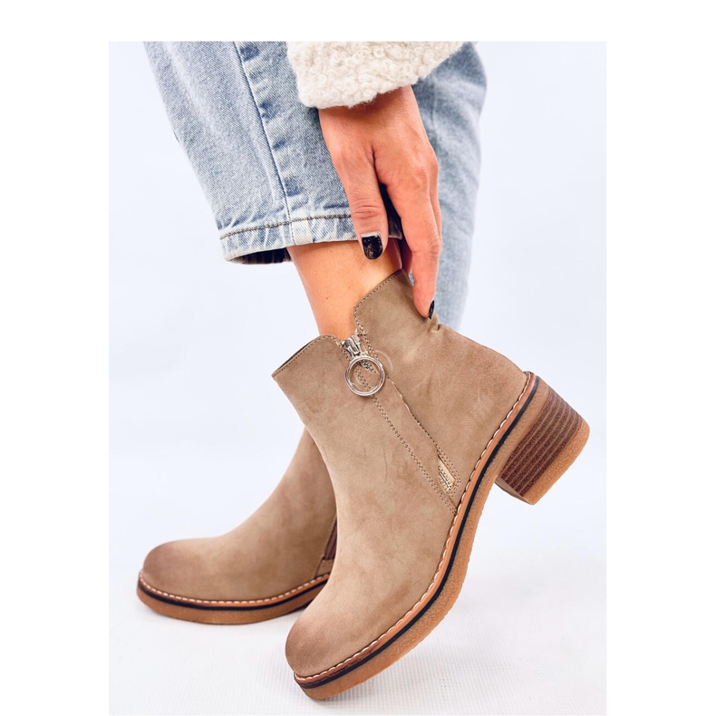 Bottines à talon en nubuck Levere Kaki - Inello beige 2