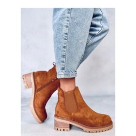 Bottines Chelsea à talon camel brun 1