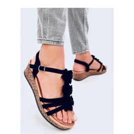 Fisken Sandales compensées à fleurs noires - Inello 1