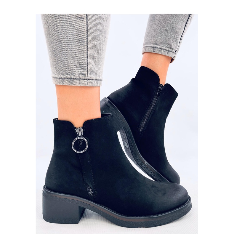 Levere Bottines à talons bas en nubuck noir - Inello le noir 2