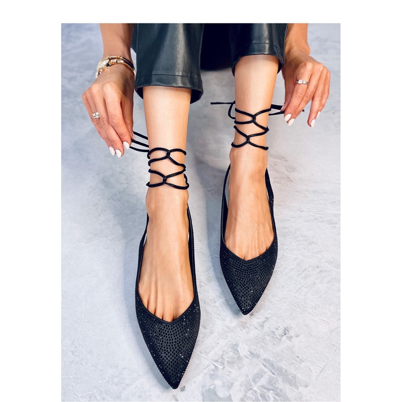 Vonda Ballerines noires à talon ouvert avec strass - Inello 1