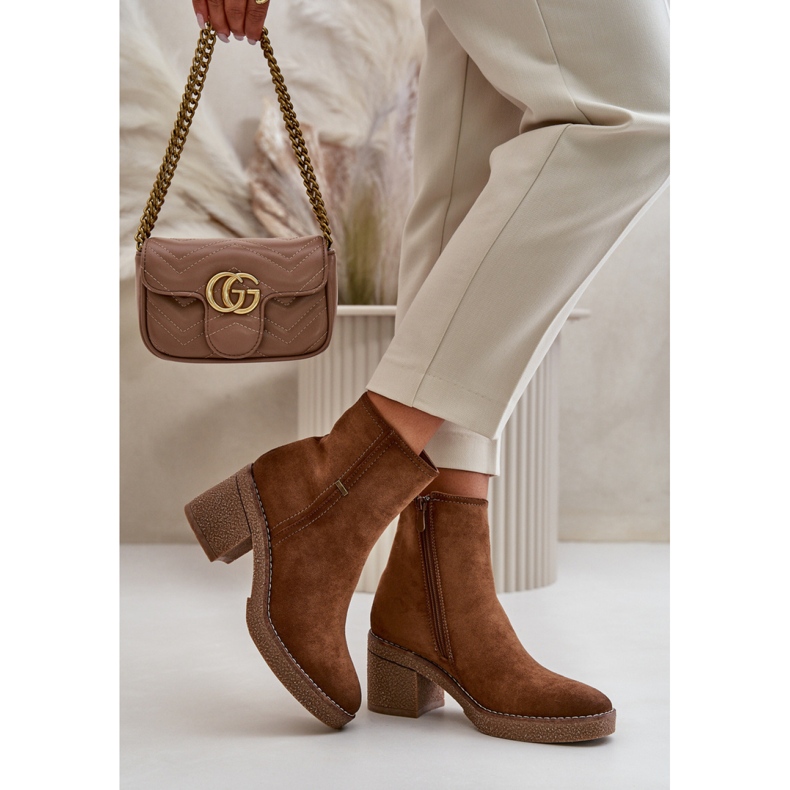 Bottines marron pour femme à talon stable brun 1