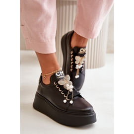 CheBello Chaussures de sport à plateforme avec décoration, noires 1