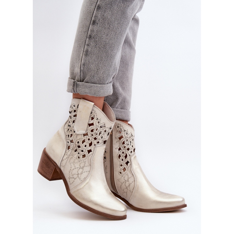 Bottines femme Zazoo à tige ajourée, doré 1