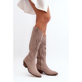 Zazoo Boots femme beige à tige ajourée 1