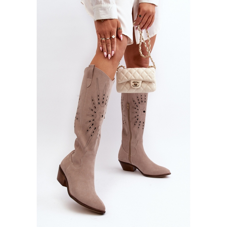Zazoo Boots femme beige à tige ajourée 2