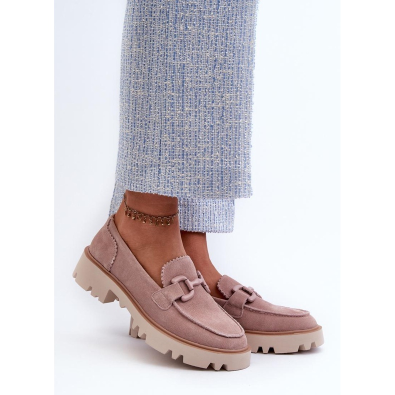 S.Barski Mocassins femme en daim rose 1