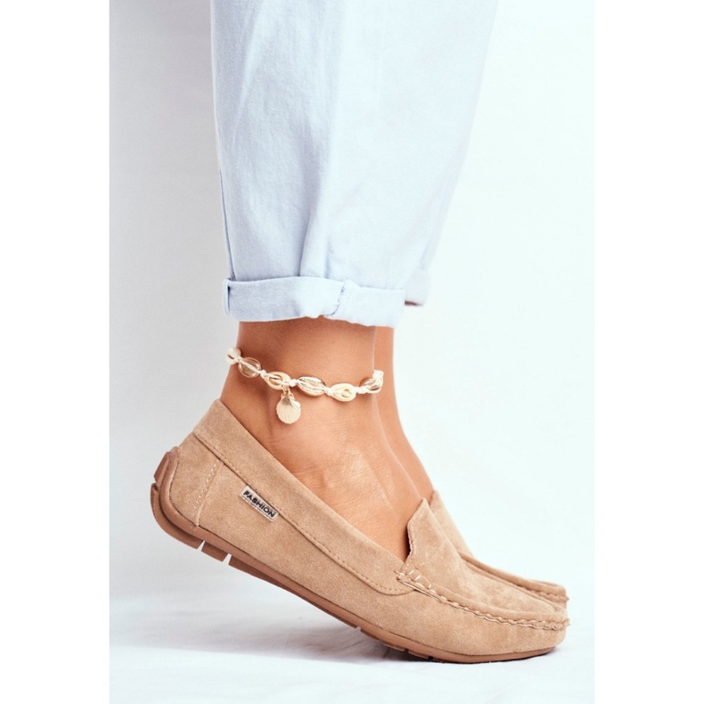 Mocassins femme en daim beige 2